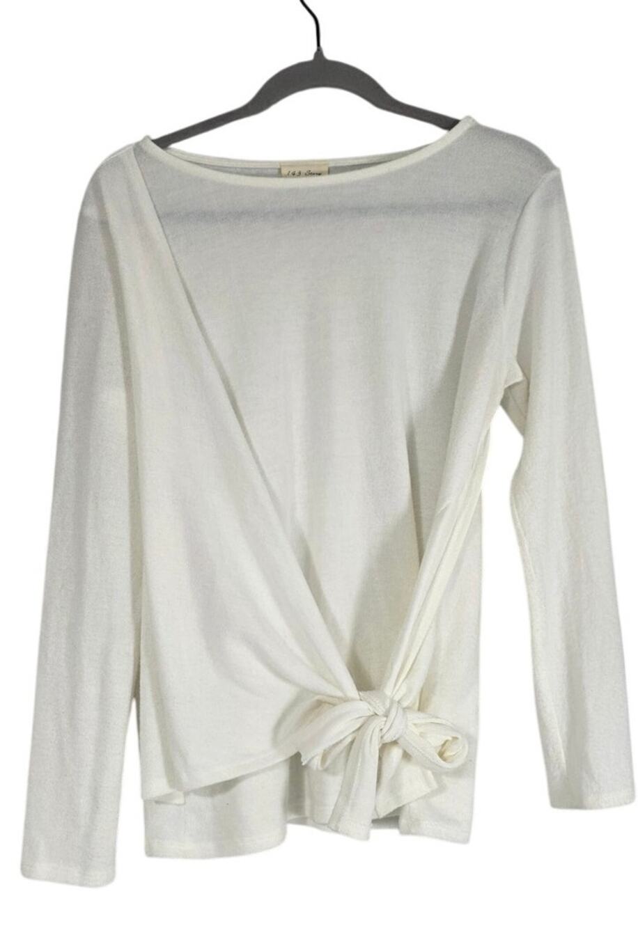 Ivory 143 Story Side Tie Top Womens Medium Long Draped Blouse Minimalist Soft